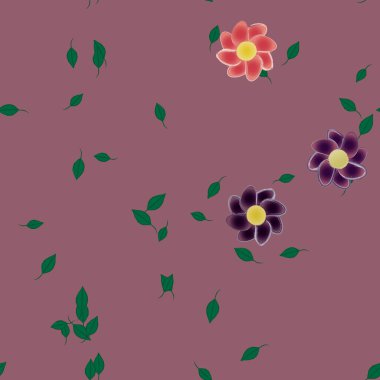 arkaplanda renkli çiçekler ve yeşil yapraklar, vektör illüstrasyonu