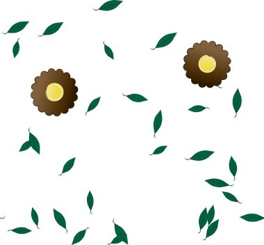 Serbest kompozisyonda yeşil yapraklı çiçekler, vektör illüstrasyonu