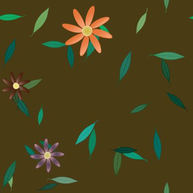 Serbest kompozisyonda yeşil yapraklı çiçekler, vektör illüstrasyonu