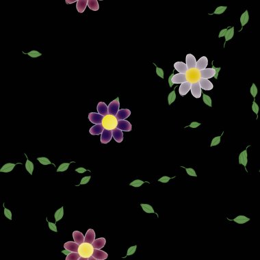 arkaplanda renkli çiçekler ve yeşil yapraklar, vektör illüstrasyonu