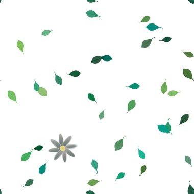 Basit renkli çiçekleri ve arka planda yeşil yaprakları olan güzel kompozisyon, vektör illüstrasyonu