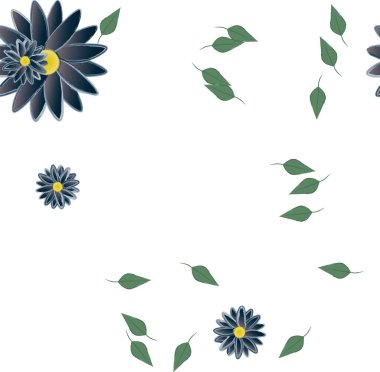 Basit çiçek ve yeşil yapraklı tasarım kompozisyonu, vektör illüstrasyonu