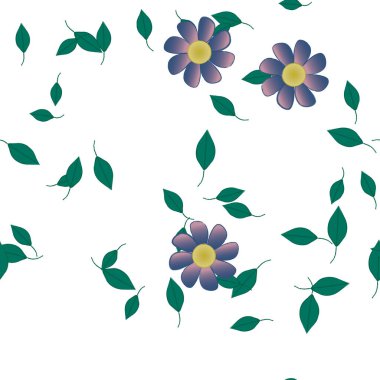 Serbest kompozisyonda yeşil yapraklı çiçekler, vektör illüstrasyonu