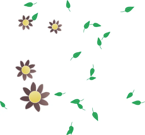 Composição Livre Com Flores Coloridas Simples Folhas Verdes Para Papel — Vetor de Stock