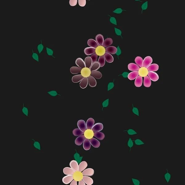 Flores Colores Hojas Verdes Fondo Ilustración Vectorial — Vector de stock