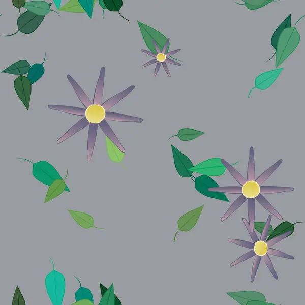 Fleurs Colorées Feuilles Vertes Arrière Plan Illustration Vectorielle — Image vectorielle