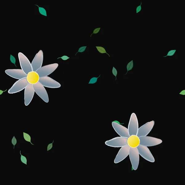 Composición Diseño Con Flores Simples Hojas Verdes Ilustración Vectorial — Vector de stock