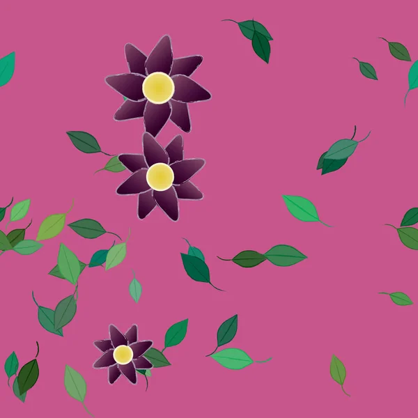 Composição Bonita Com Flores Coloridas Simples Folhas Verdes Fundo Rosa —  Vetores de Stock