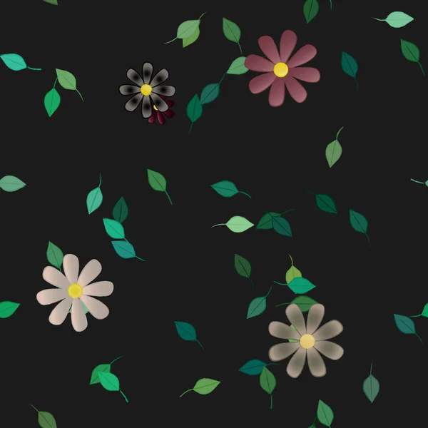 Composición Libre Con Flores Colores Simples Hojas Verdes Para Papel — Vector de stock