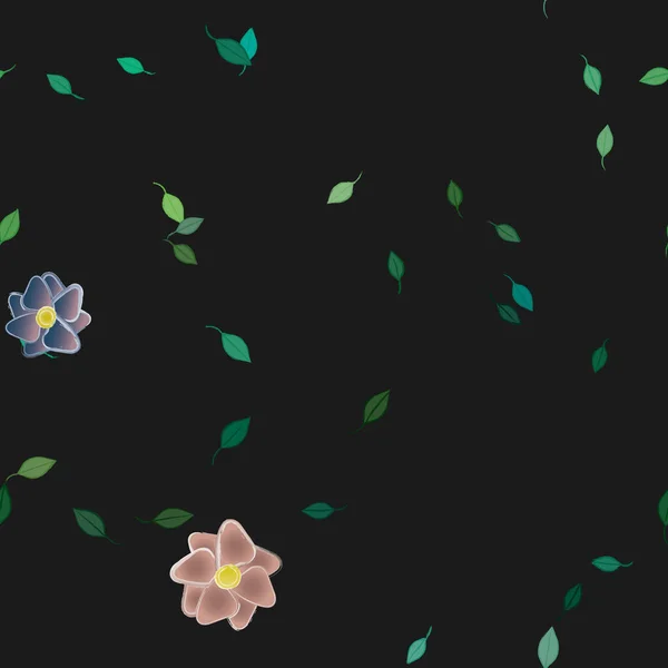 Fleurs Simples Avec Des Feuilles Vertes Composition Libre Illustration Vectorielle — Image vectorielle