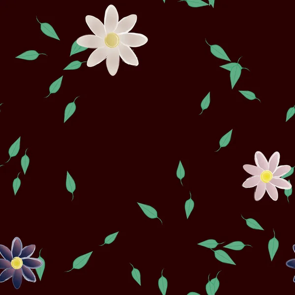 Fleurs Simples Avec Des Feuilles Vertes Composition Libre Illustration Vectorielle — Image vectorielle