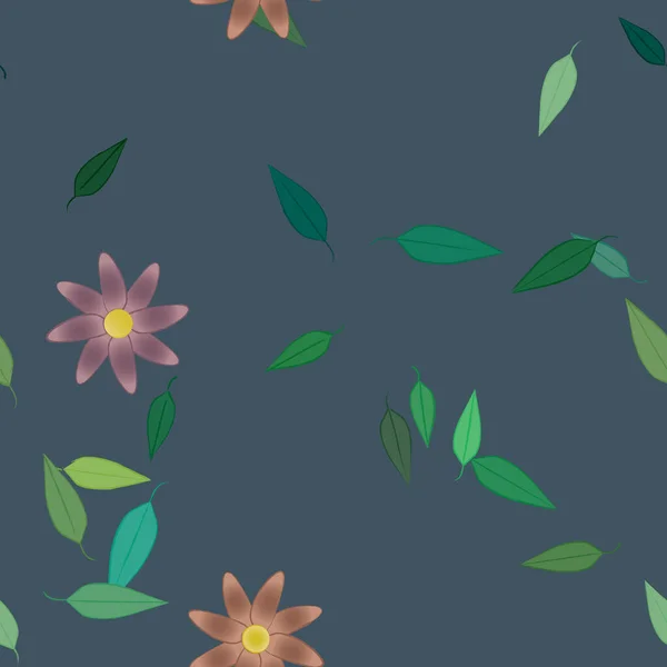 Fleurs Simples Avec Des Feuilles Vertes Composition Libre Illustration Vectorielle — Image vectorielle