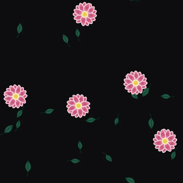 Composição Design Com Flores Simples Folhas Verdes Ilustração Vetorial —  Vetores de Stock