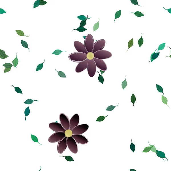 Plantilla Vector Con Flores Coloridas Simples Hojas Verdes — Vector de stock