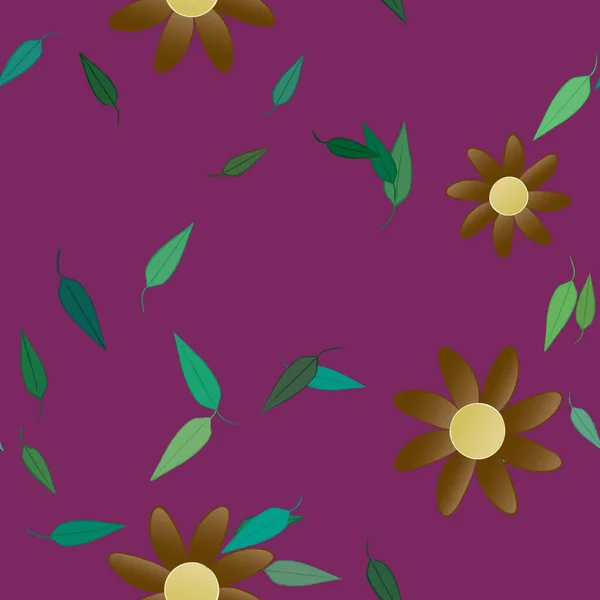 Fleurs Simples Avec Des Feuilles Vertes Composition Libre Illustration Vectorielle — Image vectorielle