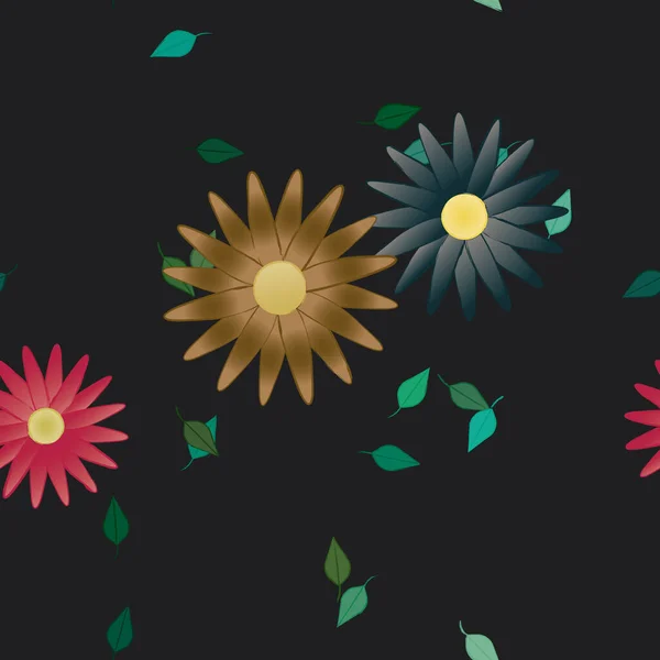 Bloemen Met Groene Bladeren Vrije Samenstelling Vector Illustratie — Stockvector