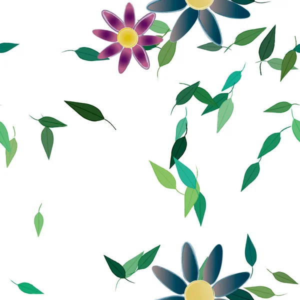 Vektormal Med Enkle Fargerike Blomster Grønne Blader – stockvektor