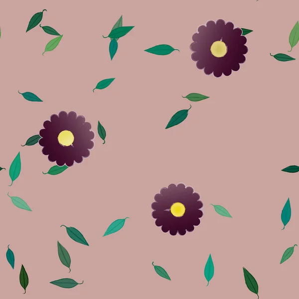 Hermosa Composición Con Flores Colores Simples Hojas Verdes Fondo Ilustración — Vector de stock