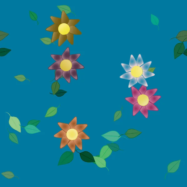 Bloemen Met Groene Bladeren Vrije Samenstelling Vector Illustratie — Stockvector