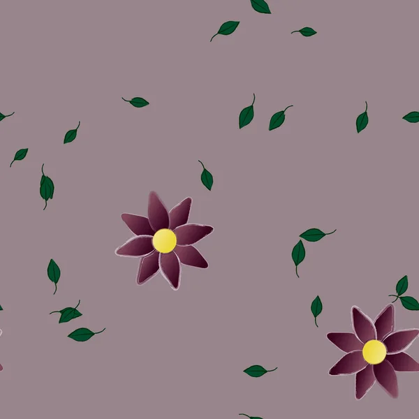 Hermosa Composición Con Flores Colores Simples Hojas Verdes Fondo Ilustración — Vector de stock