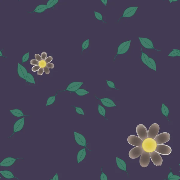 Hermosa Composición Con Flores Colores Simples Hojas Verdes Fondo Ilustración — Archivo Imágenes Vectoriales