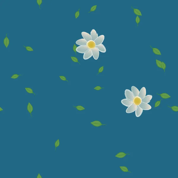 Flores Simples Con Hojas Verdes Composición Libre Ilustración Vectorial — Vector de stock