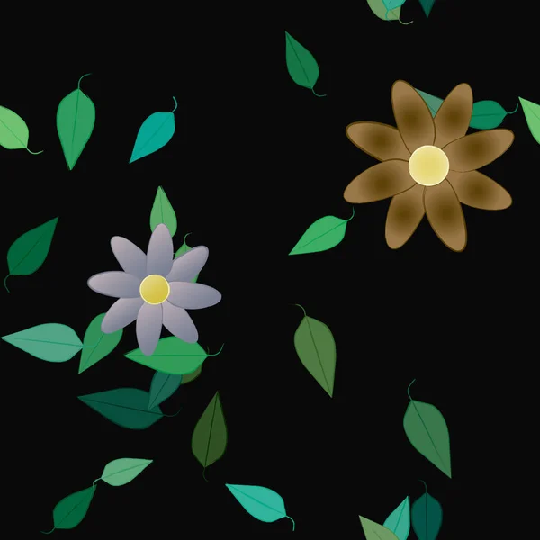 Composition Design Avec Fleurs Simples Feuilles Vertes Illustration Vectorielle — Image vectorielle