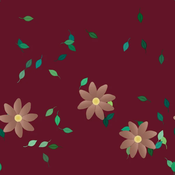 Modèle Vectoriel Avec Des Fleurs Colorées Simples Des Feuilles Vertes — Image vectorielle