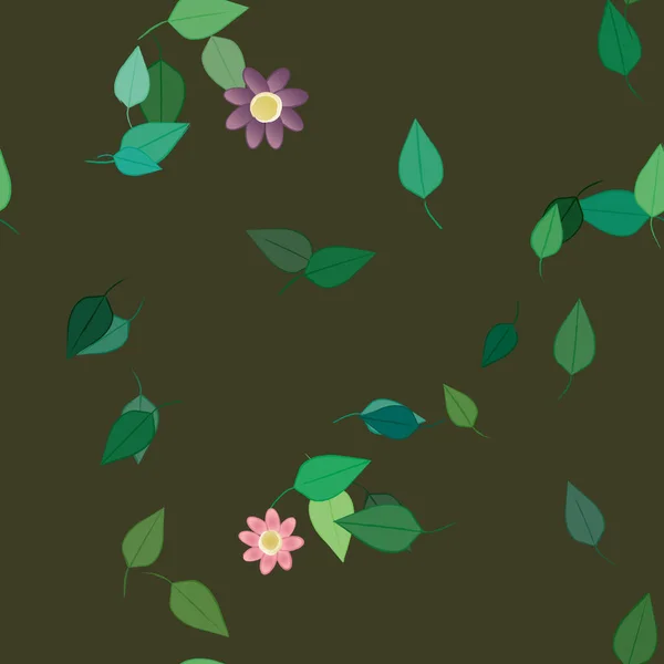 有自由组合绿叶的花 矢量插图 — 图库矢量图片