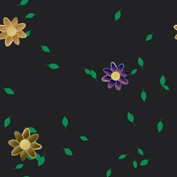 Flores Simples Con Hojas Verdes Composición Libre Ilustración Vectorial — Vector de stock