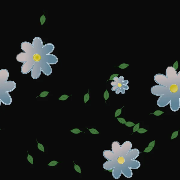 Composición Diseño Con Flores Simples Hojas Verdes Ilustración Vectorial — Archivo Imágenes Vectoriales