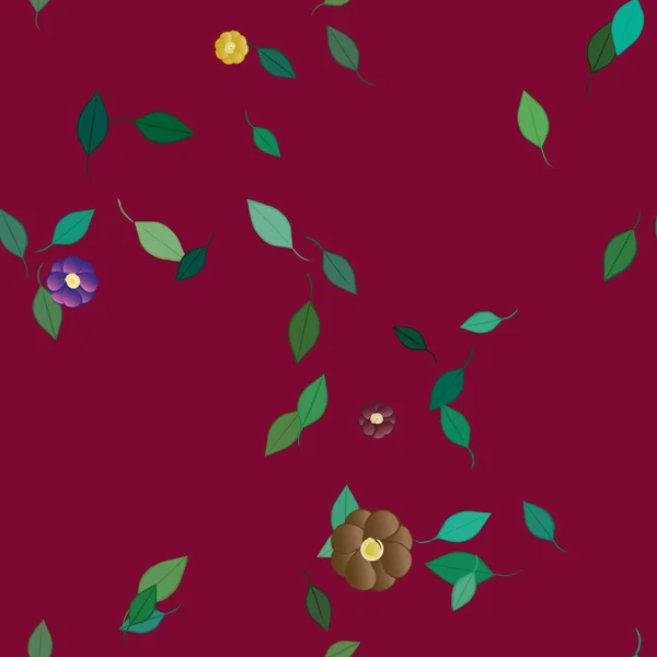 Modèle Vectoriel Avec Des Fleurs Colorées Simples Des Feuilles Vertes — Image vectorielle