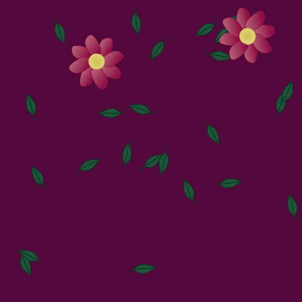 Fleurs Simples Avec Des Feuilles Vertes Composition Libre Illustration Vectorielle — Image vectorielle