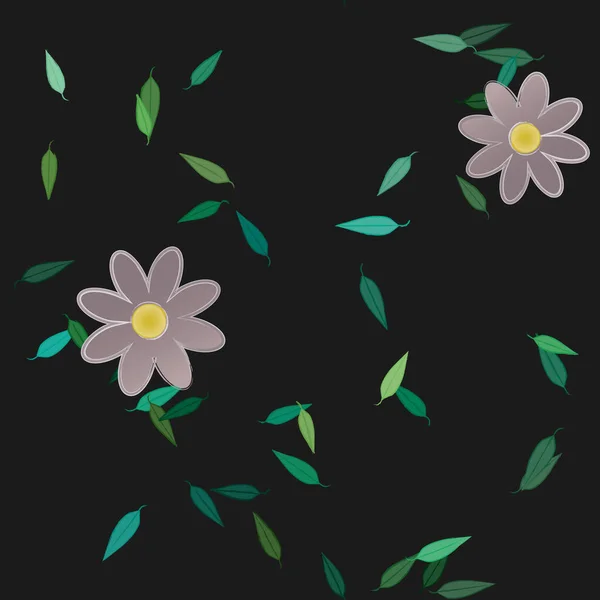 Modèle Vectoriel Avec Des Fleurs Colorées Simples Des Feuilles Vertes — Image vectorielle