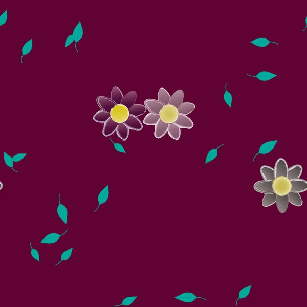 Modèle Vectoriel Avec Des Fleurs Colorées Simples Des Feuilles Vertes — Image vectorielle