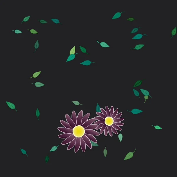 Composición Diseño Con Flores Simples Hojas Verdes Ilustración Vectorial — Archivo Imágenes Vectoriales