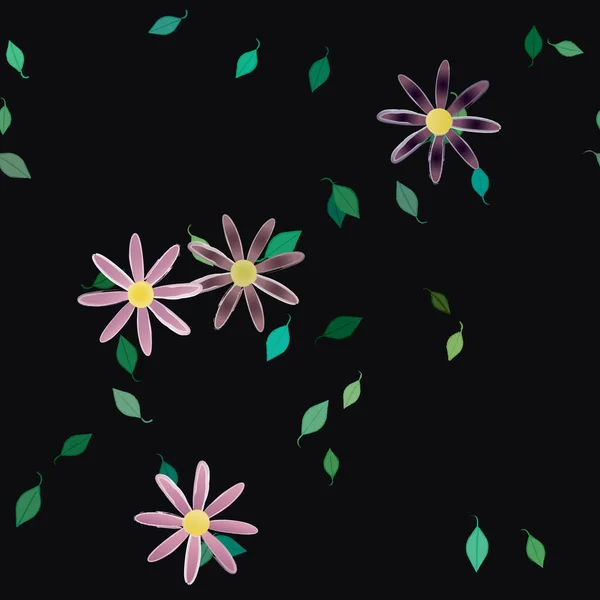 Plantilla Vector Con Flores Coloridas Simples Hojas Verdes — Archivo Imágenes Vectoriales