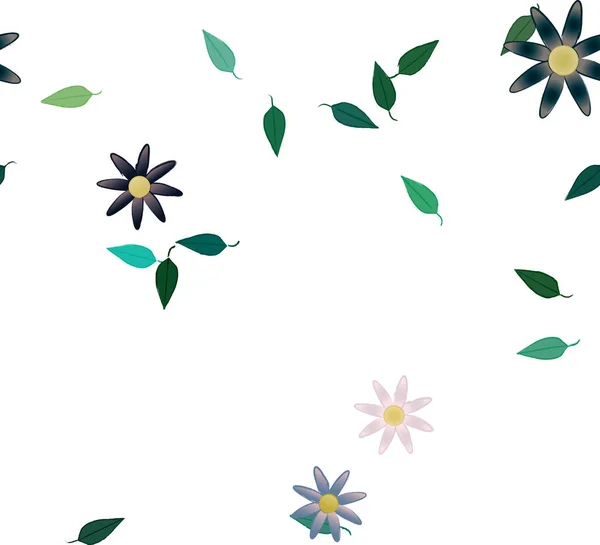 Fleurs Colorées Feuilles Vertes Arrière Plan Illustration Vectorielle — Image vectorielle