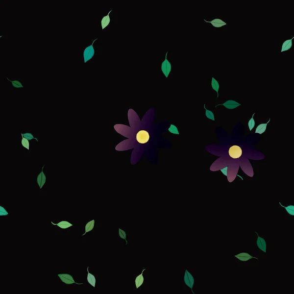 Composition Design Avec Fleurs Simples Feuilles Vertes Illustration Vectorielle — Image vectorielle