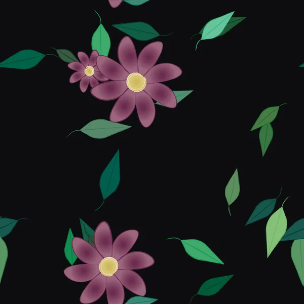 vector template with simple colorful flowers and green leaves