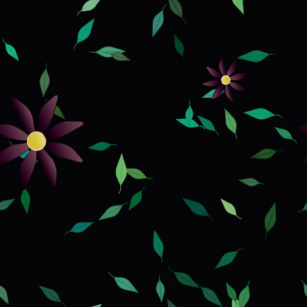 Plantilla Vector Con Flores Coloridas Simples Hojas Verdes — Archivo Imágenes Vectoriales