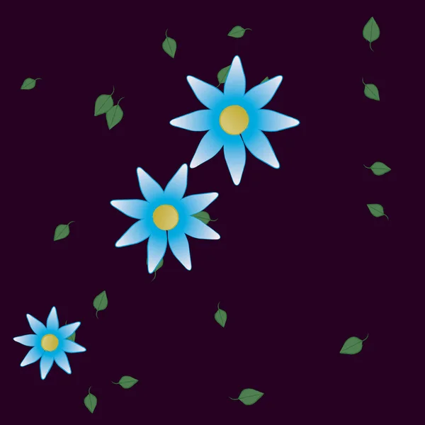 Plantilla Vector Con Flores Coloridas Simples Hojas Verdes — Vector de stock