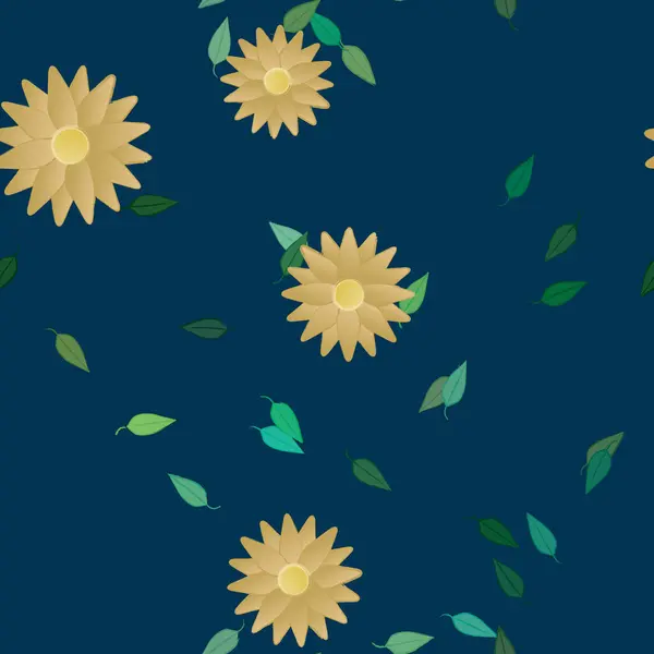 Flores Simples Con Hojas Verdes Composición Libre Ilustración Vectorial — Vector de stock