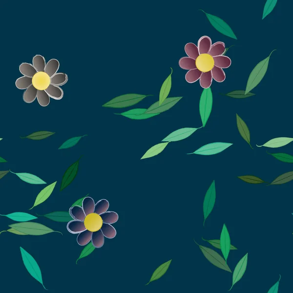 Flores Simples Con Hojas Verdes Composición Libre Ilustración Vectorial — Vector de stock