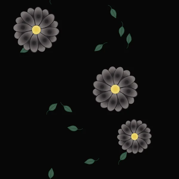 colored flowers and green leaves at background, vector illustration
