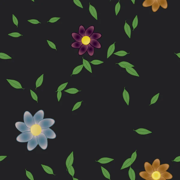 Flores Simples Con Hojas Verdes Composición Libre Ilustración Vectorial — Vector de stock