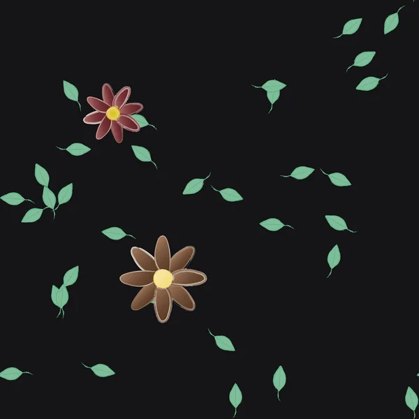 Flores Con Hojas Verdes Composición Libre Ilustración Vectorial — Archivo Imágenes Vectoriales