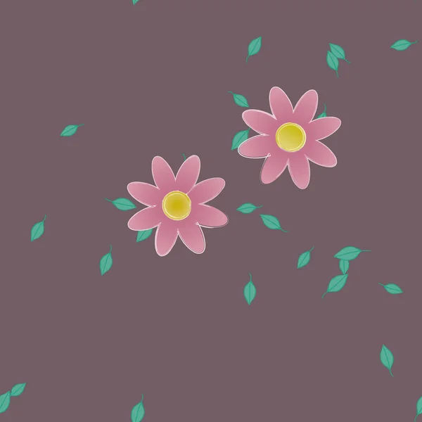 Composition Design Avec Fleurs Simples Feuilles Vertes Illustration Vectorielle — Image vectorielle