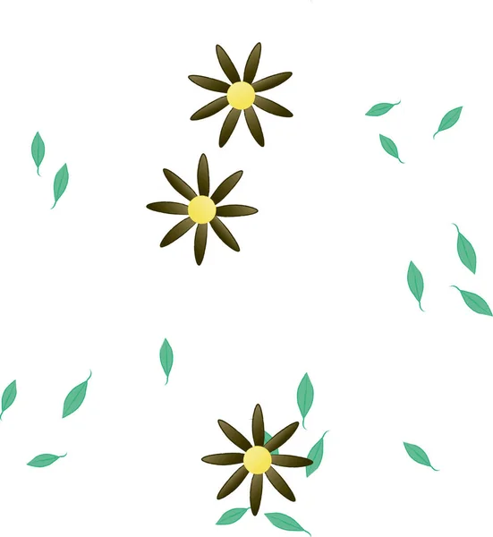 Fiori Colorati Foglie Verdi Sullo Sfondo Illustrazione Vettoriale — Vettoriale Stock