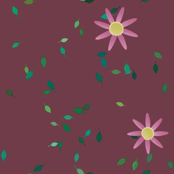 Composición Diseño Con Flores Simples Hojas Verdes Ilustración Vectorial — Vector de stock